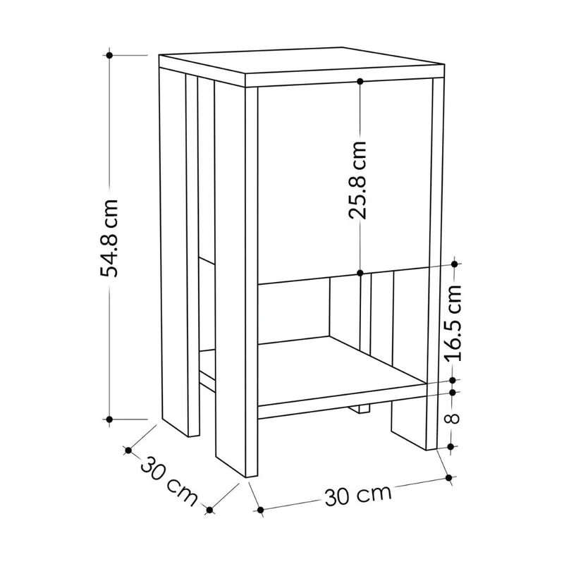 Comodino con anta ribalta 30x30x55h colore noce Ema