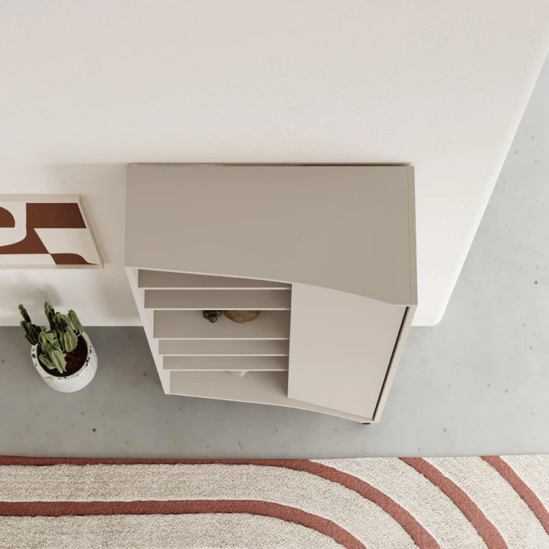Libreria con frontale curvo, anta e vani a giorno in finitura cashmere 74x37x175H Frem