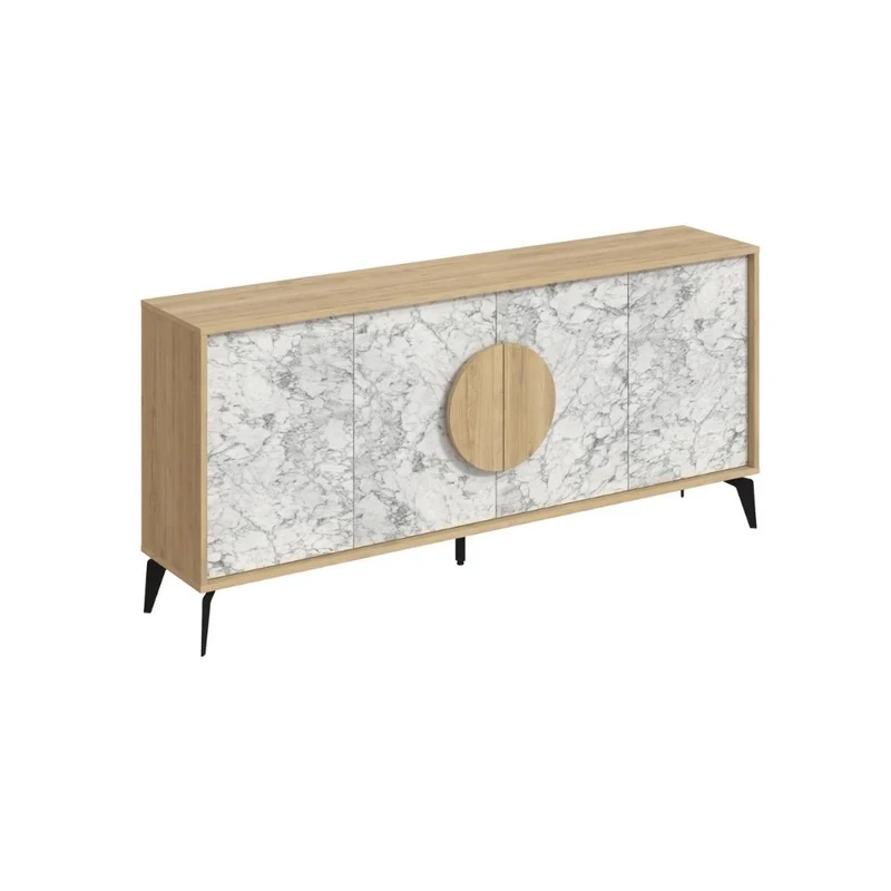 Madia 4 ante colore bianco effetto marmo carrara e rovere 180x35,6x82 Gora180