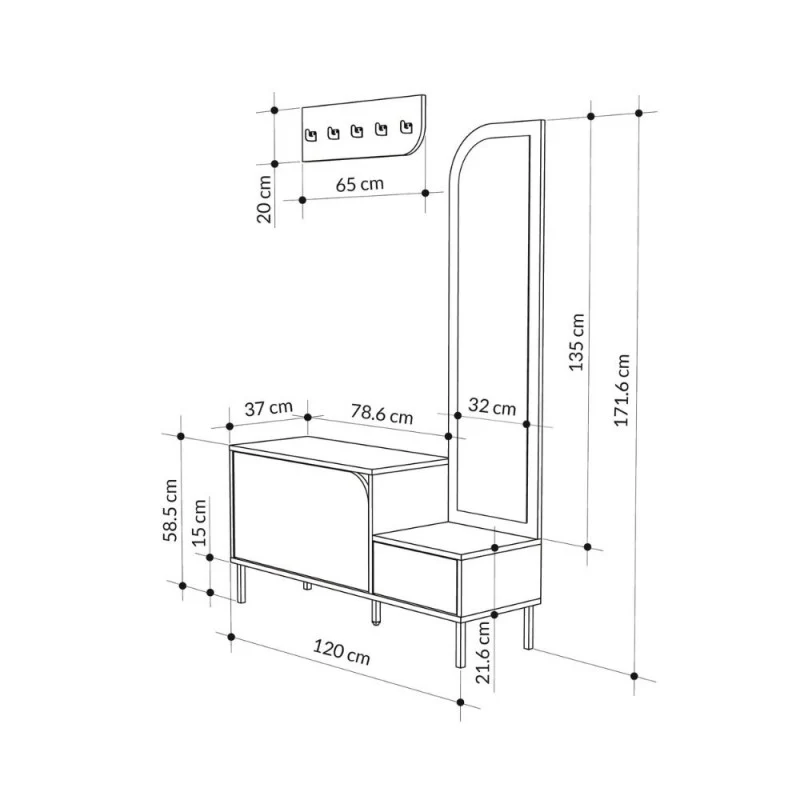 Mobile ingresso con scarpiera specchio e ganci appendiabiti colore cashmere Mila