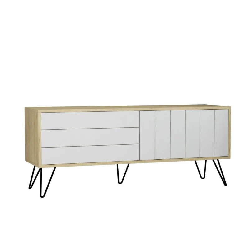 Mobile porta Tv struttura rovere con 2 ante a ribalta bianche 139.6x35.6x57.5H Picadilly
