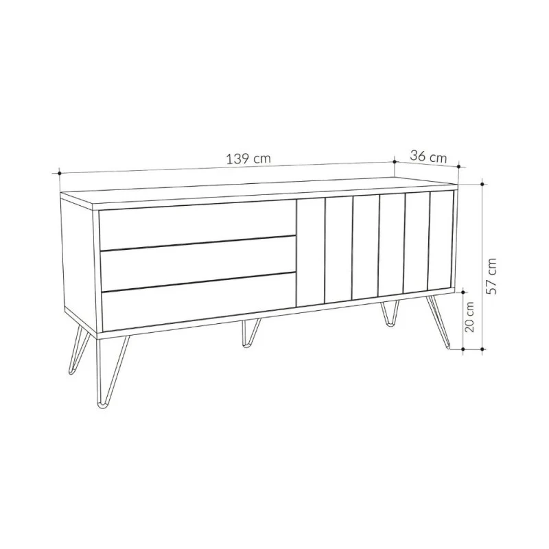 Mobile porta Tv struttura rovere con 2 ante a ribalta bianche 139.6x35.6x57.5H Picadilly