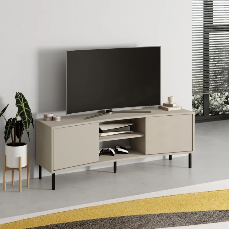 Mobile porta Tv con frontale curvo 2 ante e vani a giorno in finitura cashmere 150x40x55H Frem