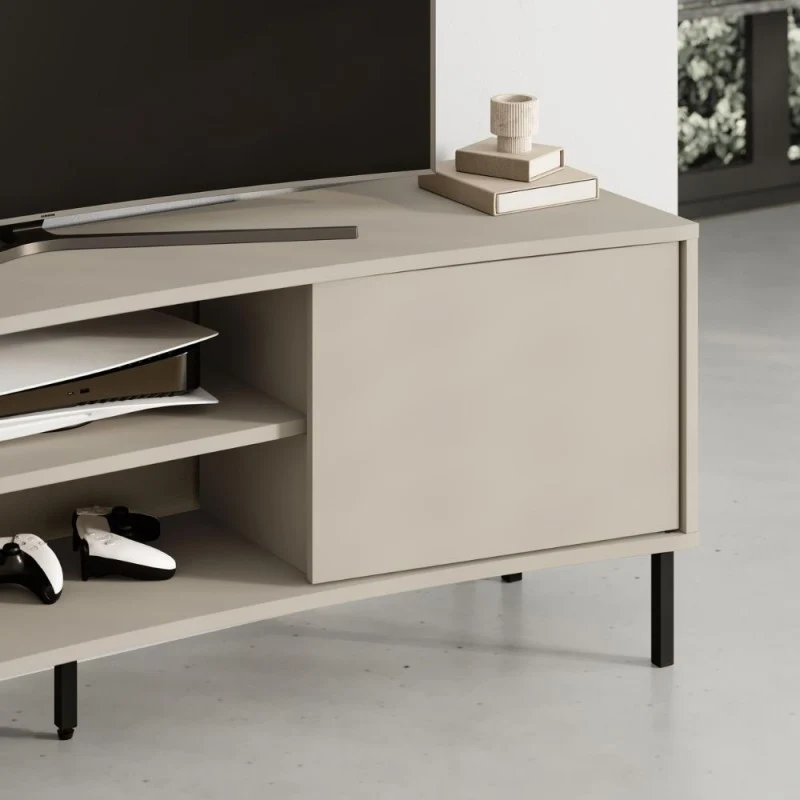 Mobile porta Tv con frontale curvo 2 ante e vani a giorno in finitura cashmere 150x40x55H Frem