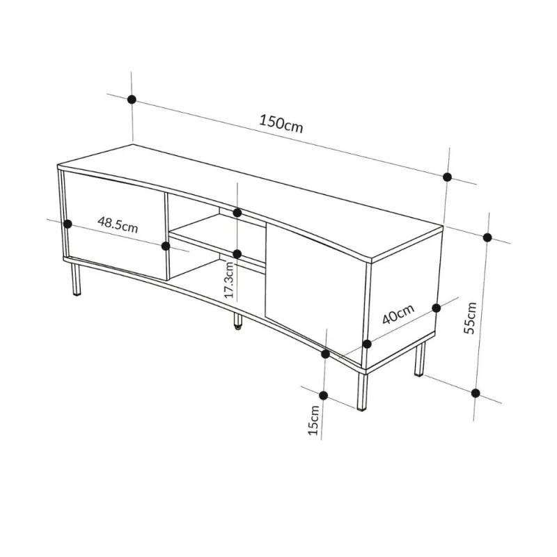 Mobile porta Tv con frontale curvo 2 ante e vani a giorno in finitura cashmere 150x40x55H Frem