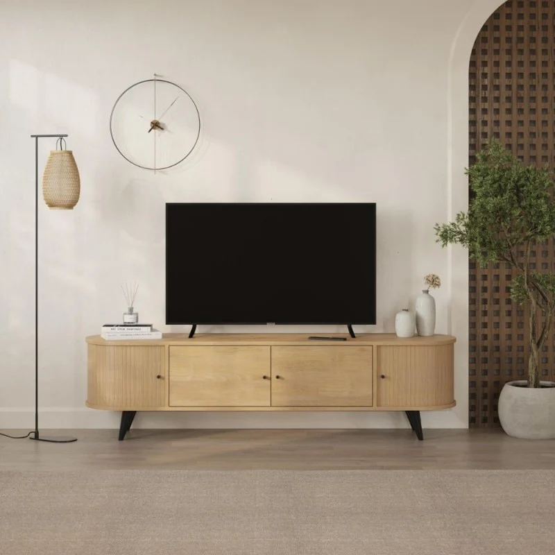 Mobile porta Tv con ante scorrevoli a listelli verticali colore rovere 180x40x52H Gentle