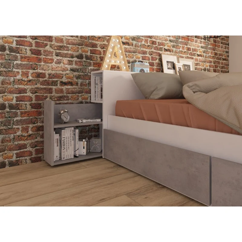 Letto francese 1566 con 4 cassettoni e comodini estraibili colore bianco e cemento