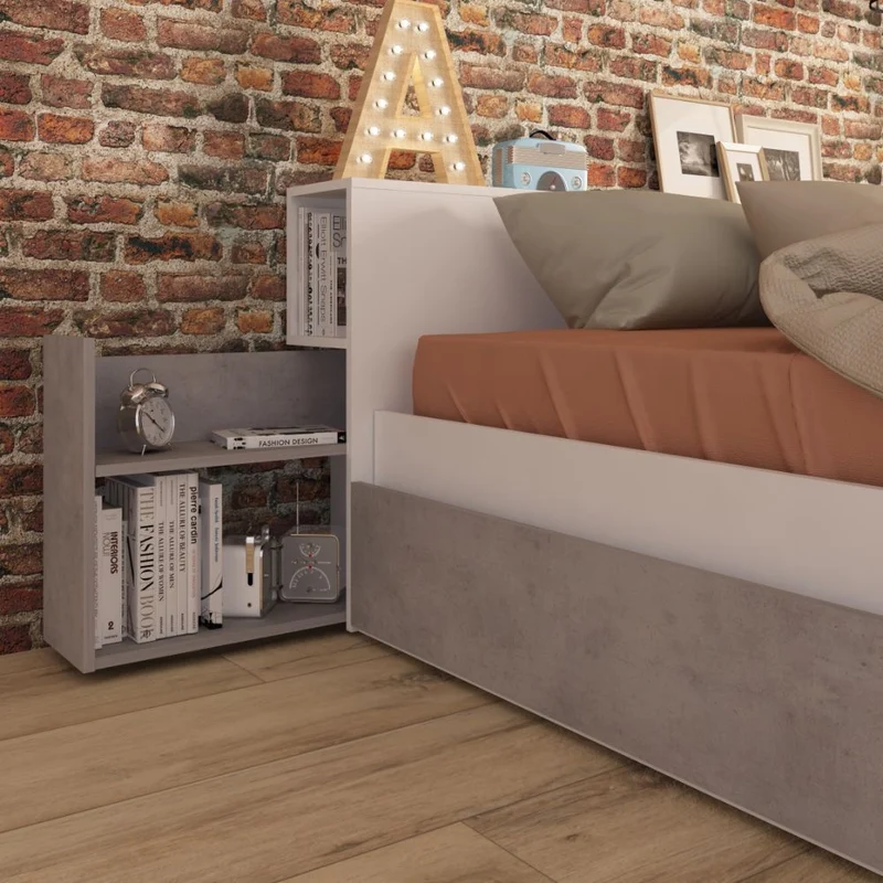 Letto francese 1566 con 4 cassettoni e comodini estraibili colore bianco e cemento