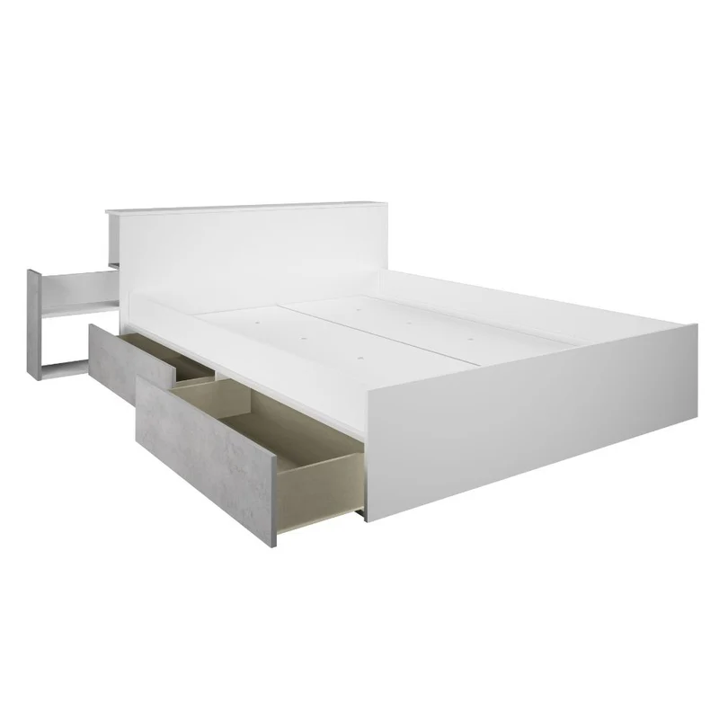 Letto francese 1566 con 4 cassettoni e comodini estraibili colore bianco e cemento