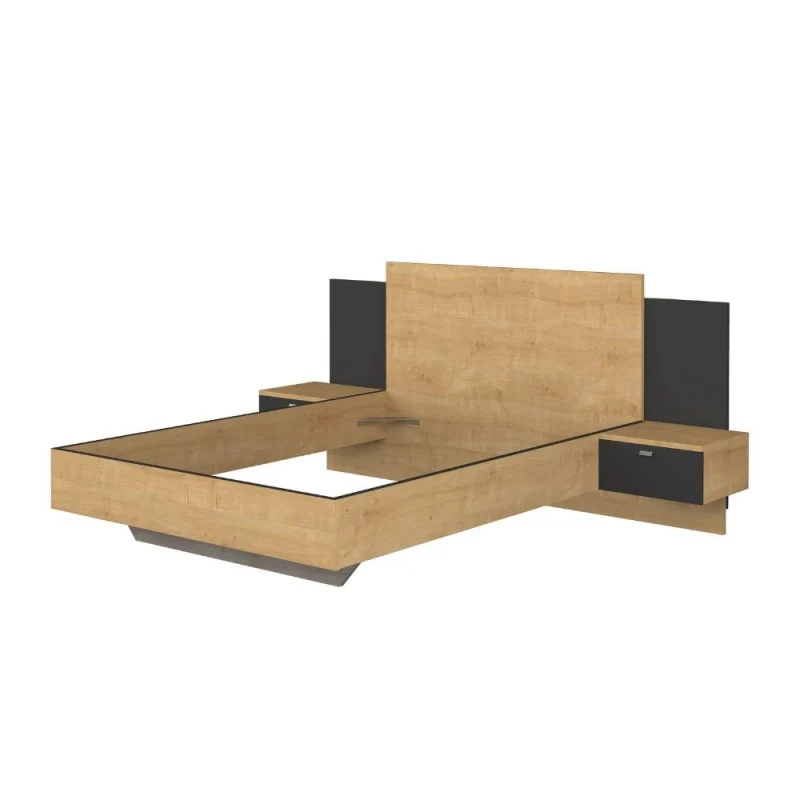 Letto francese 1514 sospeso con comodini integrati colore rovere e nero