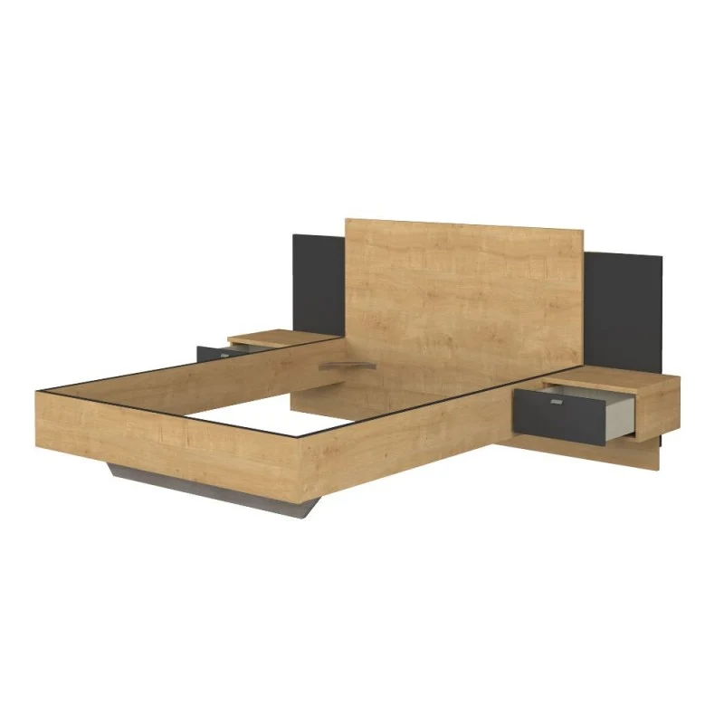 Letto francese 1514 sospeso con comodini integrati colore rovere e nero