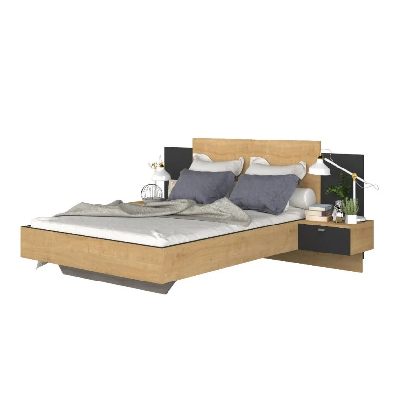 Letto francese 1514 sospeso con comodini integrati colore rovere e nero