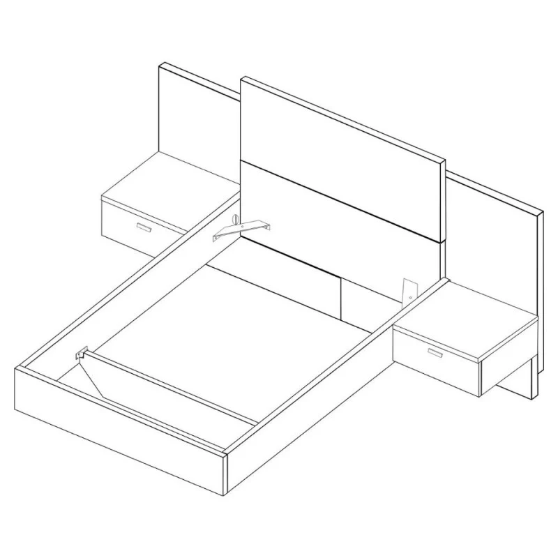 Letto francese 1514 sospeso con comodini integrati colore rovere e nero