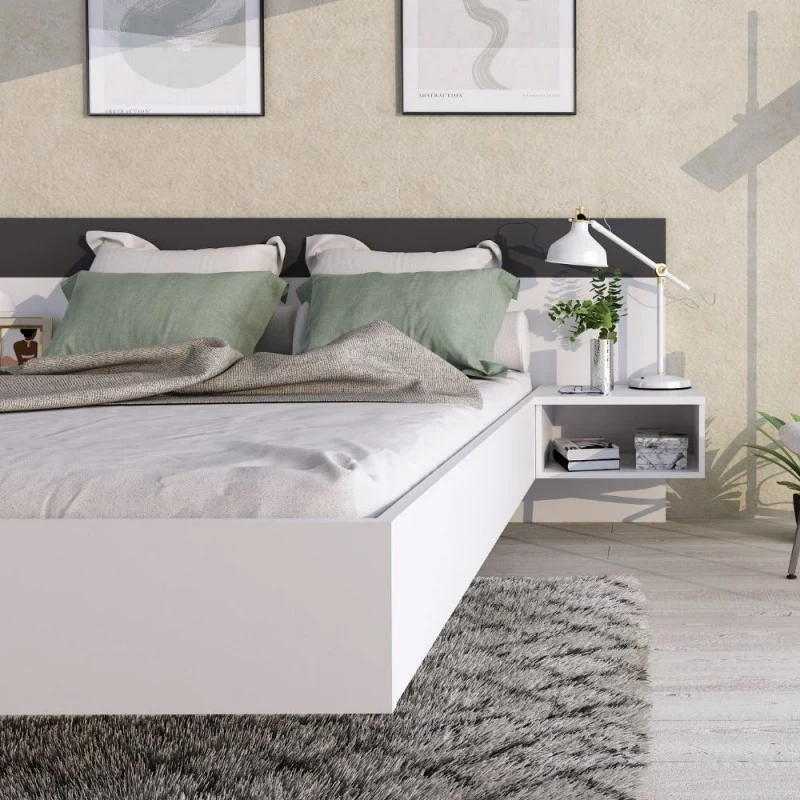 Letto francese 1514 sospeso con comodini integrati colore bianco e antracite
