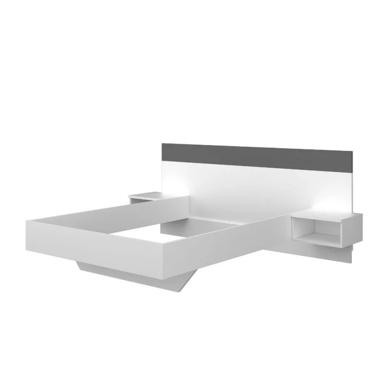 Letto francese 1514 sospeso con comodini integrati colore bianco e antracite