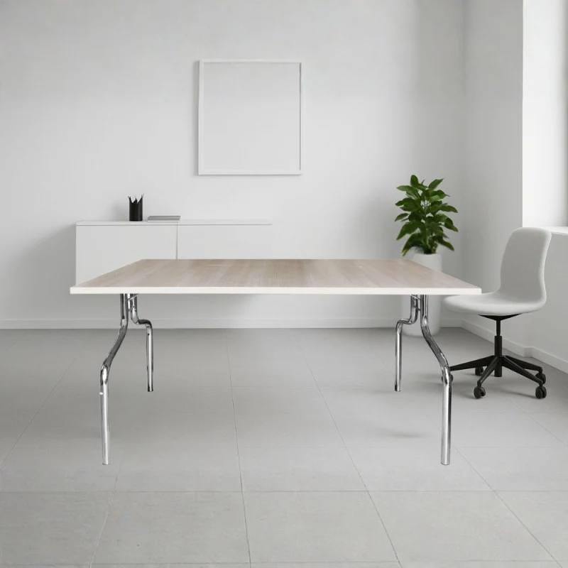 Tavolo pieghevole ESFB03 colore olmo con gambe in metallo cromo 120x80x76.5H