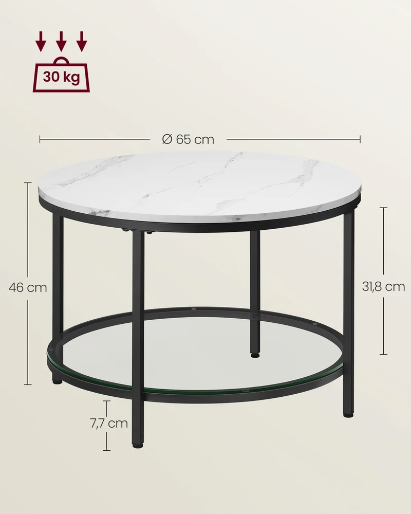 Table basse moderne apéro 65 x 46 cm facile à assembler style contemporain en aggloméré blanc marbré 12_0011461