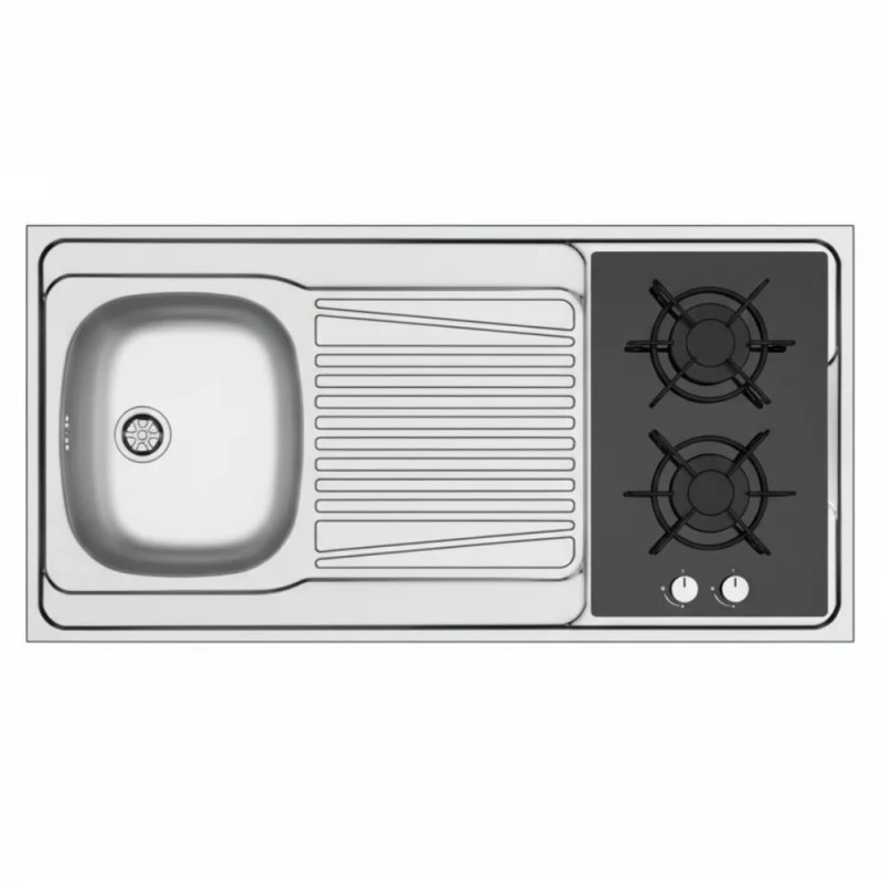 Lavello reversibile 1 vasca e gocciolatoio con foro per piano cottura 30 cm inox 120x60 Indiano120