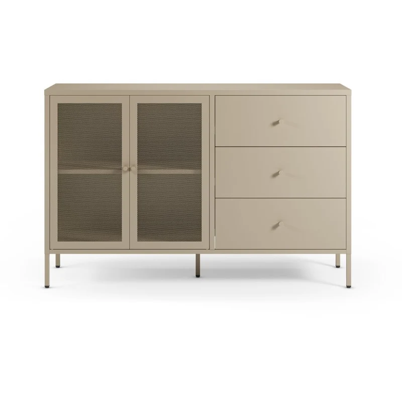 Credenza in metallo con 2 ante e 3 cassetti 140x40x90H colore sabbia Fayna