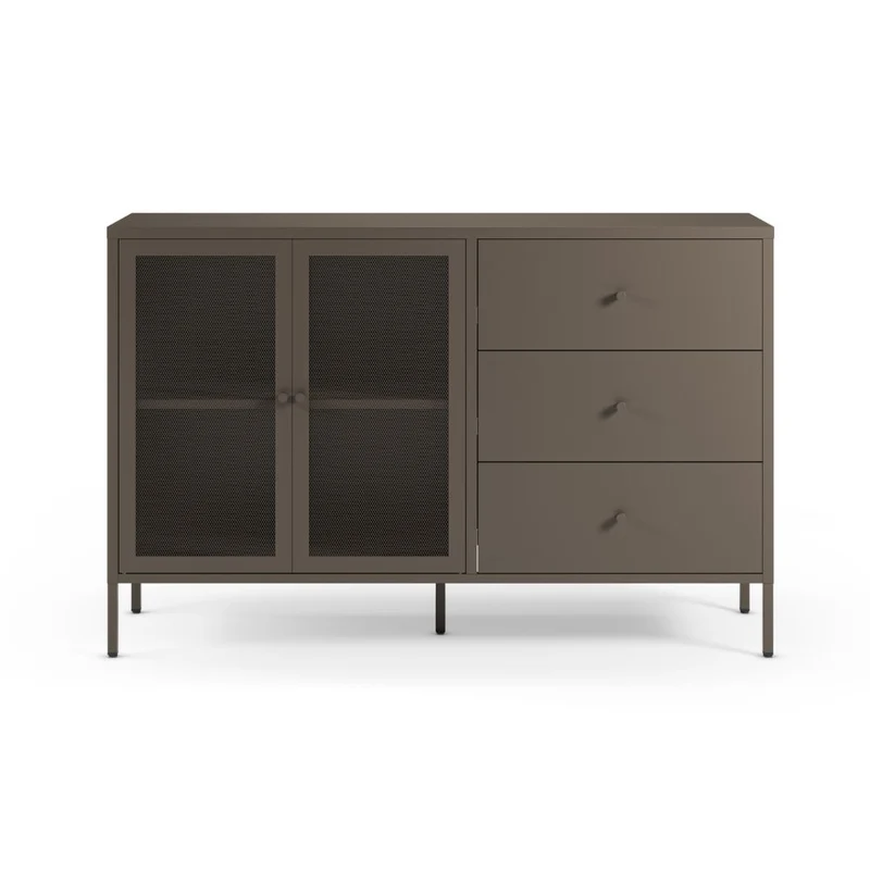Credenza in metallo con 2 ante e 3 cassetti 140x40x90H colore mocha Fayna
