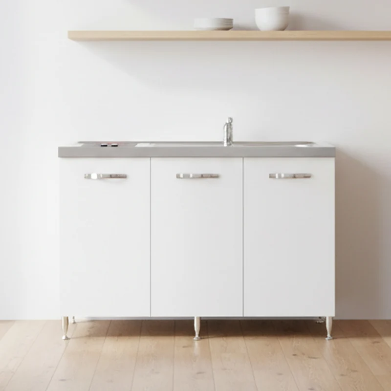 Cucinino con top inox e piano cottura elettrico colore bianco frassinato Indiano120VT2