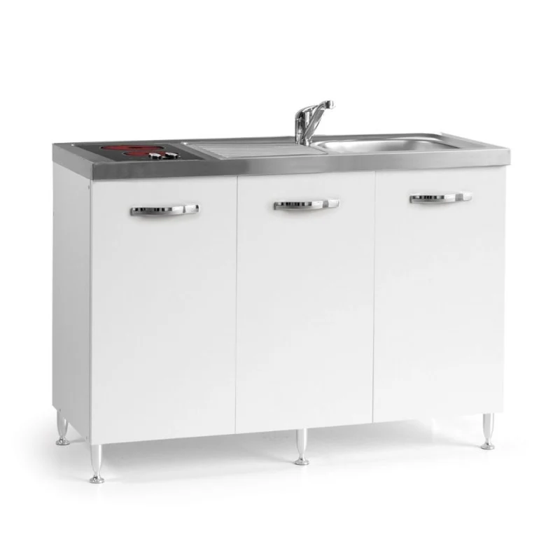 Cucinino con top inox e piano cottura elettrico colore bianco frassinato Indiano120VT2