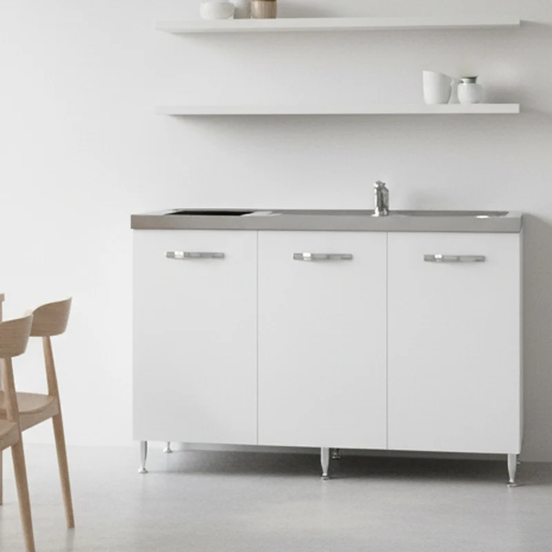 Cucinino con top inox e piano cottura induzione colore bianco frassinato Indiano120bolero