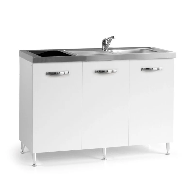 Cucinino con top inox e piano cottura induzione colore bianco frassinato Indiano120bolero