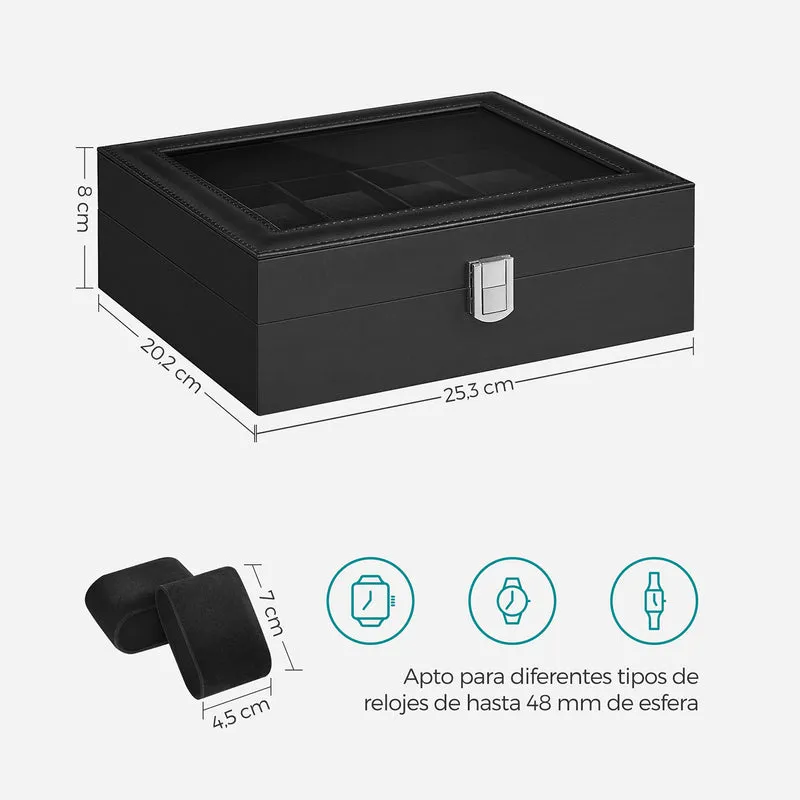 Boîte à montres avec coussins amovibles polyvalente 20,2 x 25,5 x 7,8 cm en MDF noir 12_0008388