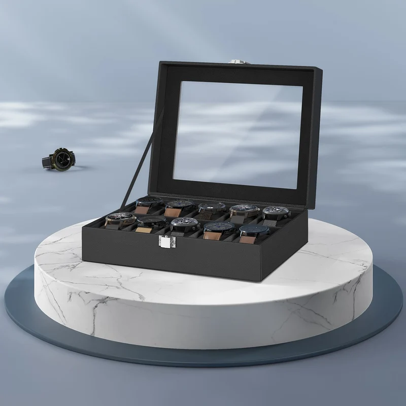 Boîte à montres avec coussins amovibles polyvalente 20,2 x 25,5 x 7,8 cm en MDF noir 12_0008388