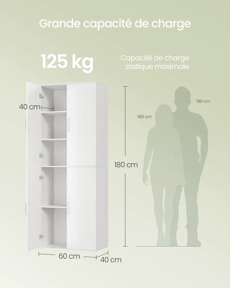 Placard multifonction 80 x 40 x 180 cm 5 niveaux rangement pratique style contemporain en panneau d'aggloméré blanc neige 12_0013084