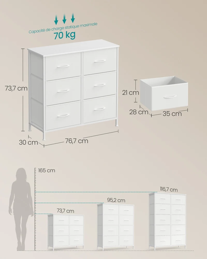 Commode de rangement 30 x 76,7 x 73,7 cm 9 tiroirs pratique moderne pour chambre entrée salon en MDF blanc 12_0013040