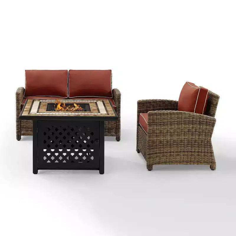 Ensemble 3 pièces Crosley pour foyer extérieur Bradenton en acier, Sangria/Marron vieilli