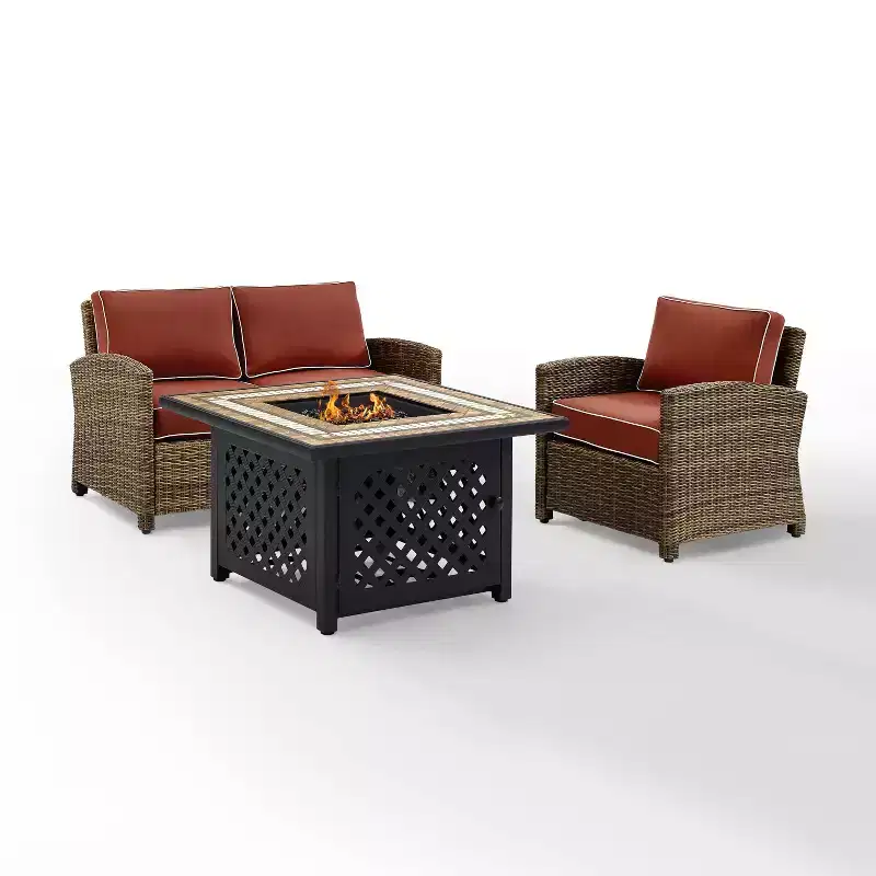 Ensemble 3 pièces Crosley pour foyer extérieur Bradenton en acier, Sangria/Marron vieilli