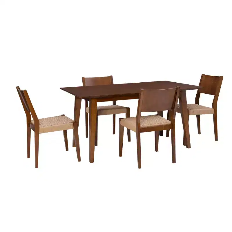 Ensemble de salle à manger 5 pièces Clara avec chaises et banc en corde marron - Powell