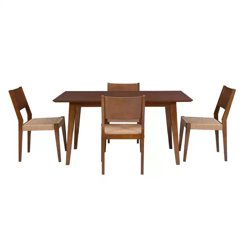 Ensemble de salle à manger 5 pièces Clara avec chaises et banc en corde marron - Powell