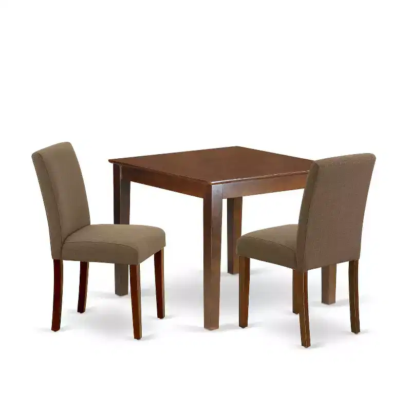 Ensemble de table de cuisine bohème – Table carrée de 36 pouces avec 2 chaises Parsons – Tissu lin café