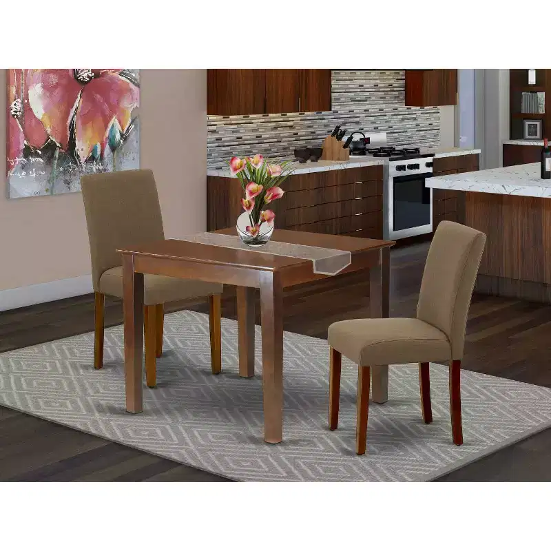 Ensemble de table de cuisine bohème – Table carrée de 36 pouces avec 2 chaises Parsons – Tissu lin café
