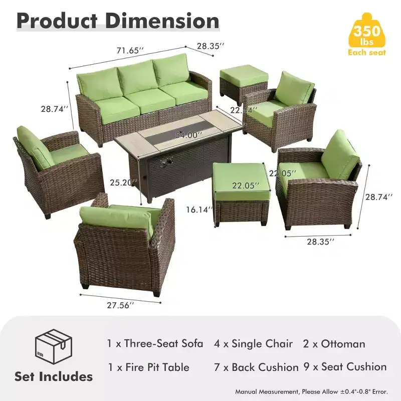 Ensemble de meubles de patio HOMLUX 8 pièces pour conversation extérieure