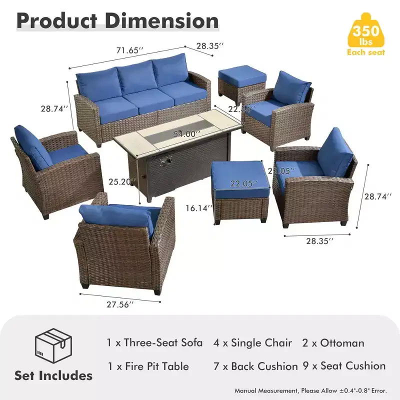 Ensemble de meubles de patio HOMLUX 8 pièces pour conversation extérieure