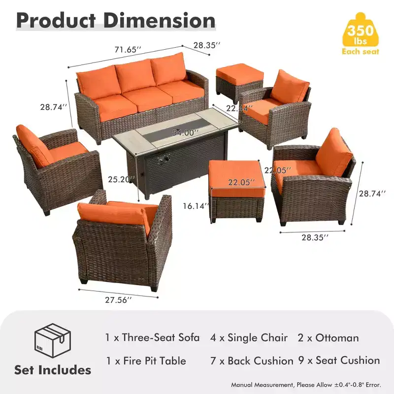 Ensemble de meubles de patio HOMLUX 8 pièces pour conversation extérieure