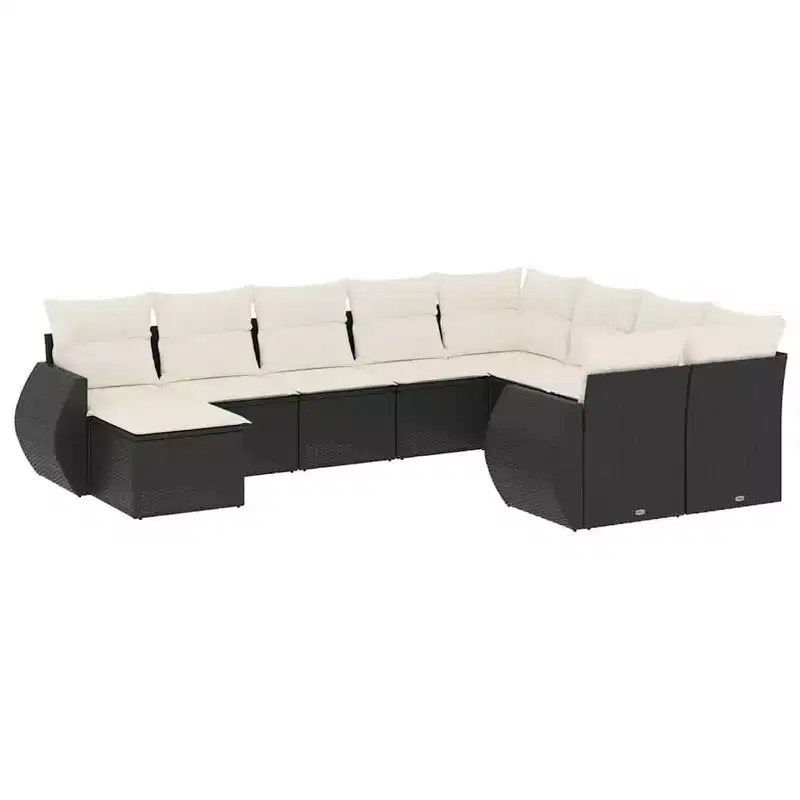 vidaXL Salon de jardin 10 pcs avec coussins, Résine tressée Noir et crème