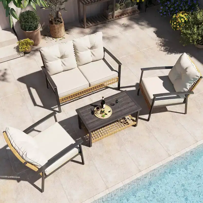 LAUSAINT HOME Ensemble de conversation 4 pièces pour patio, Ensemble de meubles d'extérieur confortables et surdimensionnés
