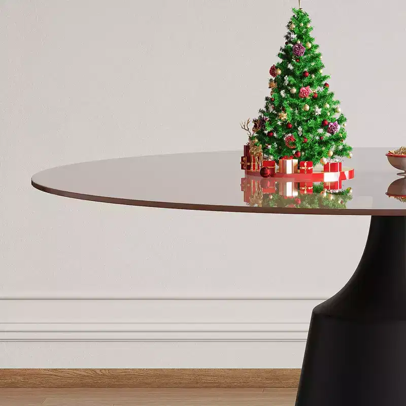 Ensemble de salle à manger GDFStudio Zephyr moderne 5 pièces avec table ronde en verre trempé et chaises rembourrées en similicuir