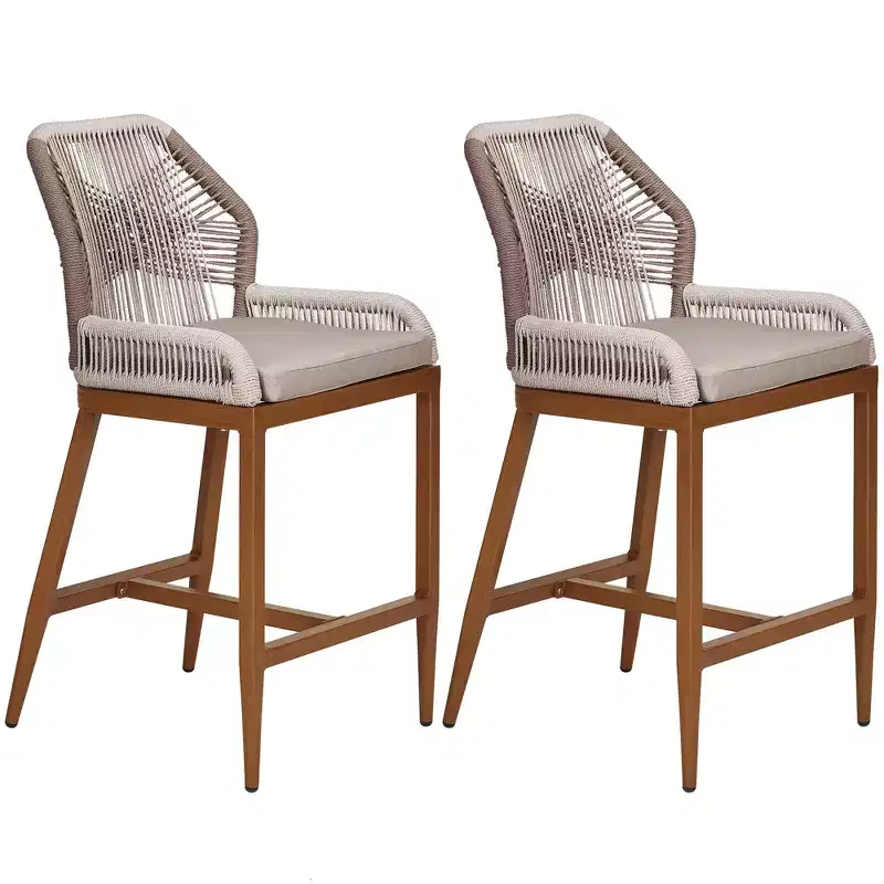 Tabourets de bar hauteur comptoir, lot de 2 - Tabourets de bar en rotin de 63 cm de haut, chaises de salle à manger avec dossier, tabourets de bar de patio modernes avec dossier et accoudoirs