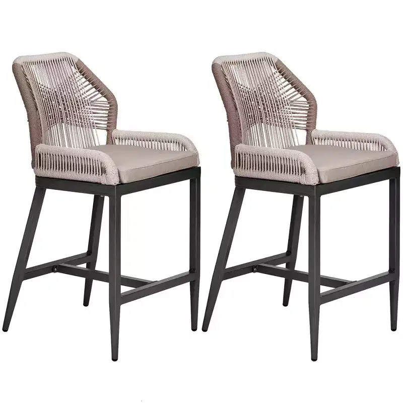 Tabourets de bar hauteur comptoir, lot de 2 - Tabourets de bar en rotin de 63 cm de haut, chaises de salle à manger avec dossier, tabourets de bar de patio modernes avec dossier et accoudoirs