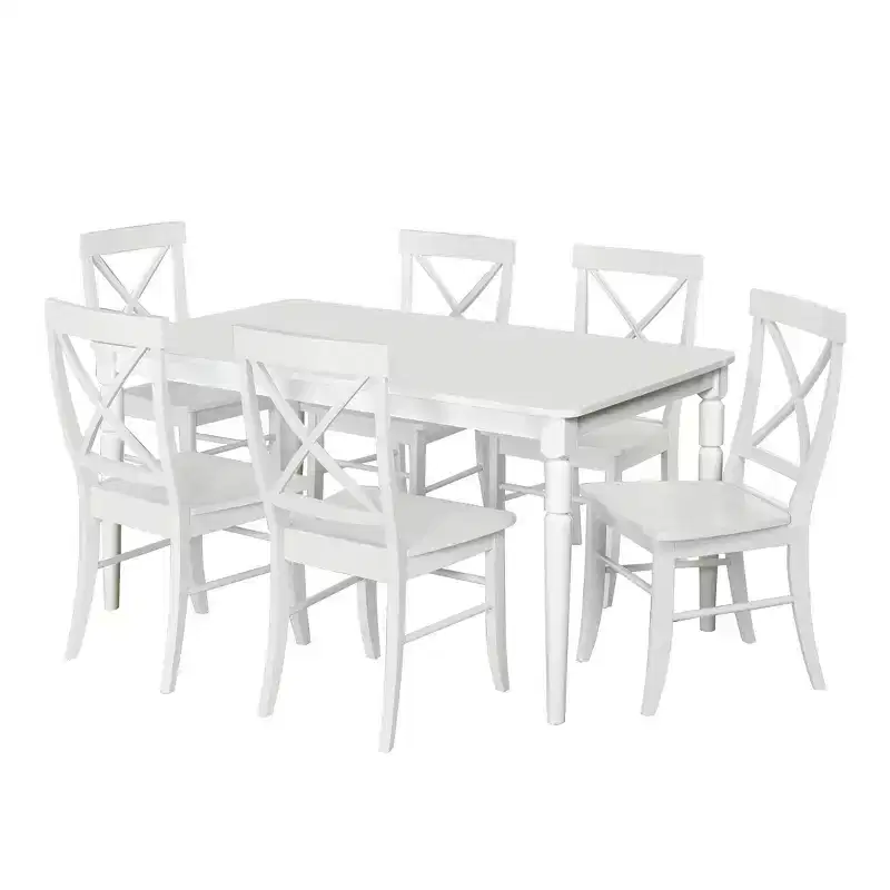 Buylateral – Ensemble repas 7 pièces Albury Cross Back blanc : Table rectangulaire moderne, 6 chaises en bois