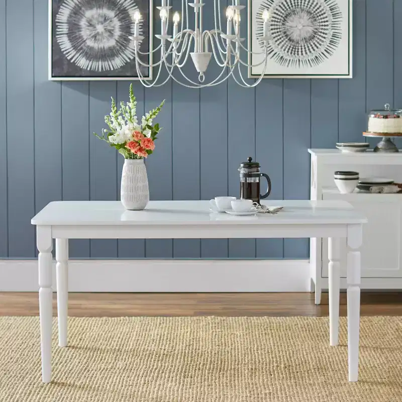 Buylateral – Ensemble repas 7 pièces Albury Cross Back blanc : Table rectangulaire moderne, 6 chaises en bois