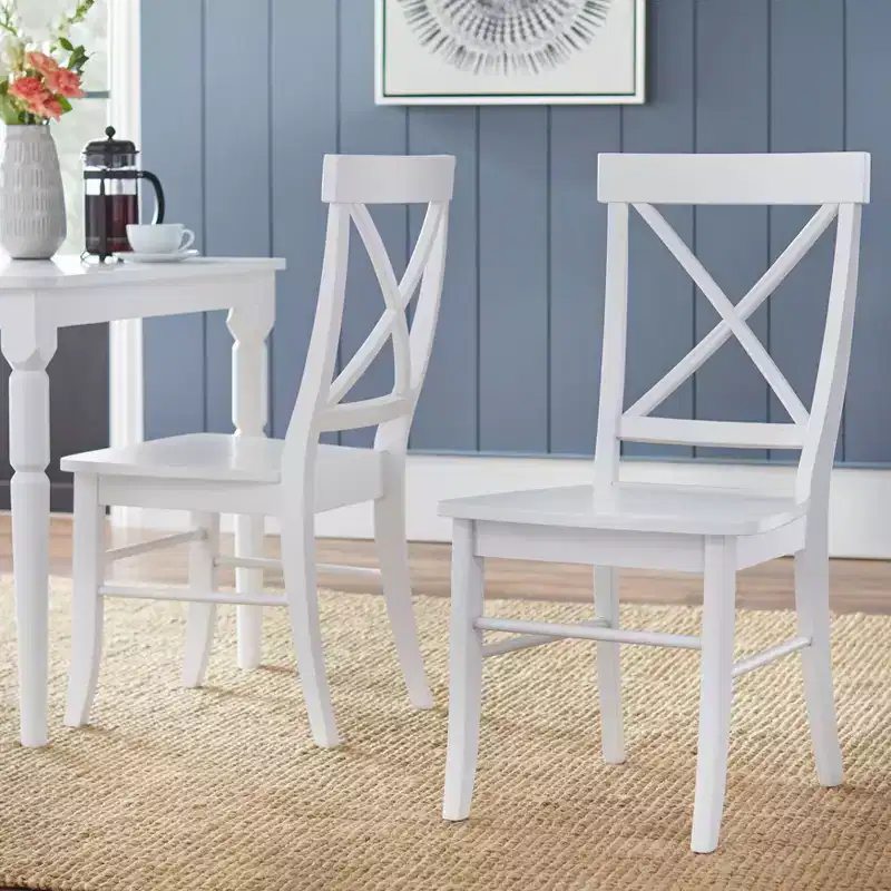 Buylateral – Ensemble repas 7 pièces Albury Cross Back blanc : Table rectangulaire moderne, 6 chaises en bois