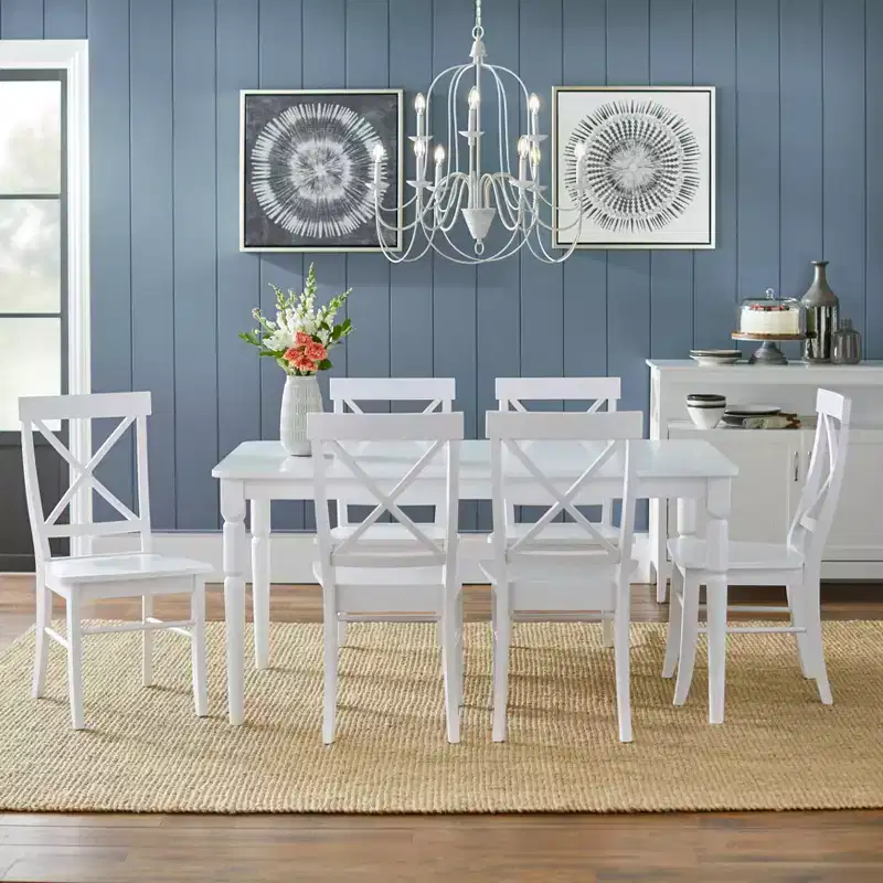 Buylateral – Ensemble repas 7 pièces Albury Cross Back blanc : Table rectangulaire moderne, 6 chaises en bois
